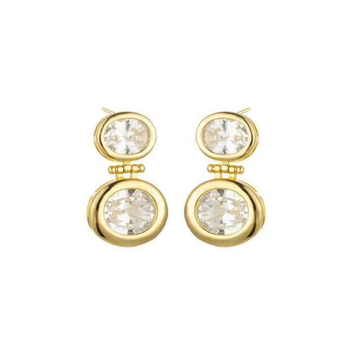 14K Real Gold Plating Round Ring Earrings Micro-Inlaid