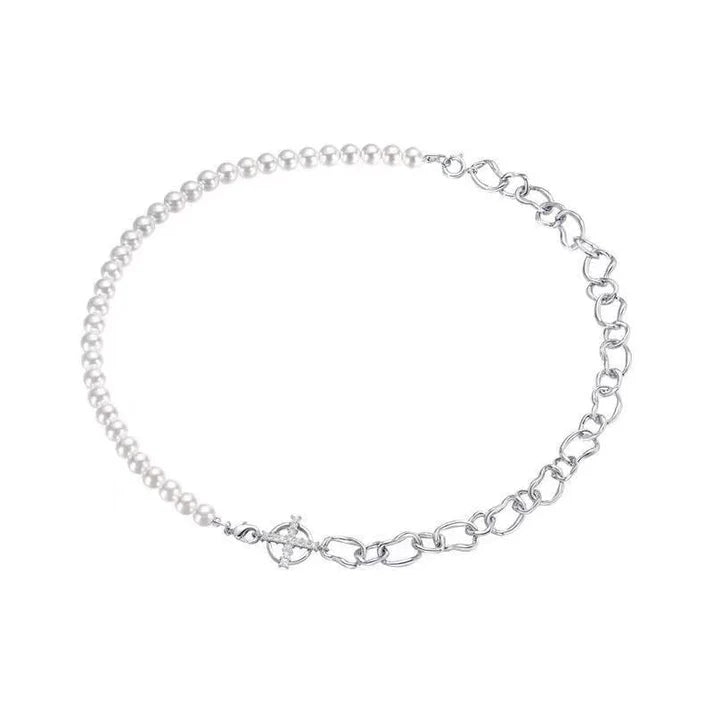 New Hoop And Pearl Chain Stitching Necklace For Women