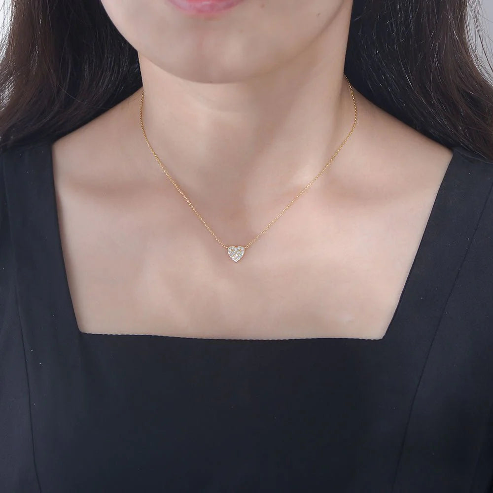 Silver Heart-shaped Zircon Necklace For Women