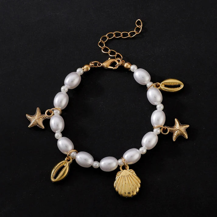 Women's Fashion Irregular Pearl Starfish Shell Bracelet
