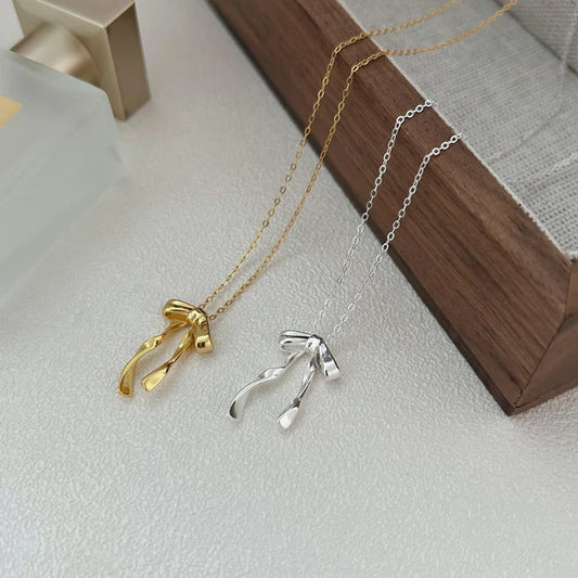 925 Sterling Silver Bow Necklace Simple Cold