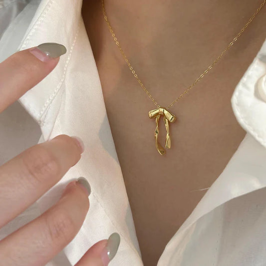 925 Sterling Silver Bow Necklace Simple Cold