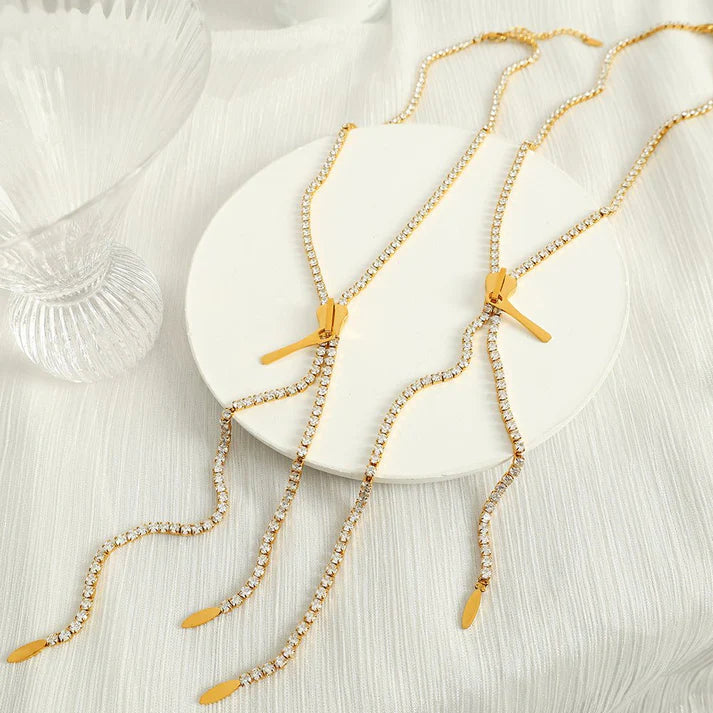 Cold Style Diamond Long Zipper Necklace European And American Personalized