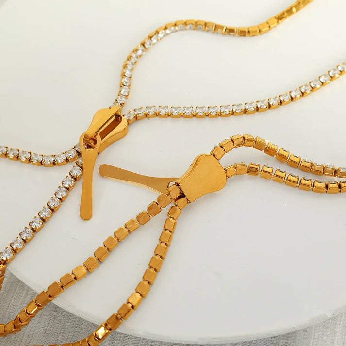 Cold Style Diamond Long Zipper Necklace European And American Personalized