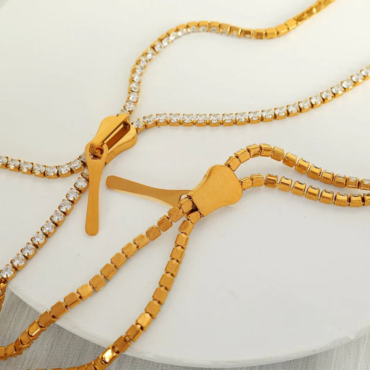 Cold Style Diamond Long Zipper Necklace European And American Personalized