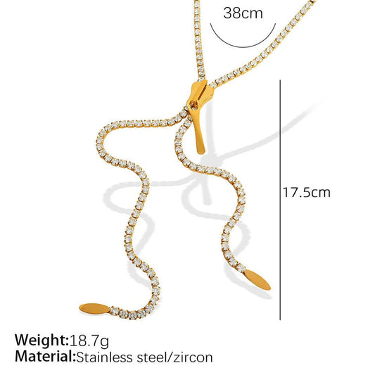 Cold Style Diamond Long Zipper Necklace European And American Personalized