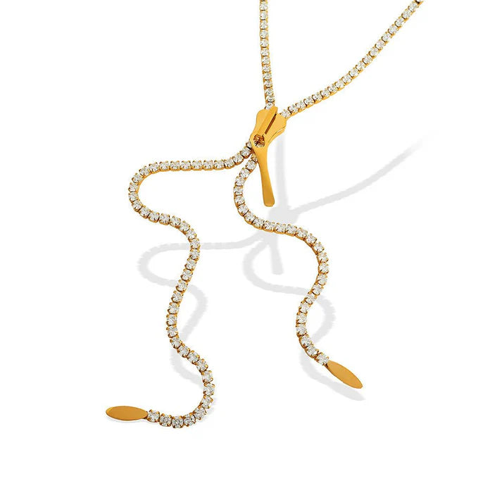 Cold Style Diamond Long Zipper Necklace European And American Personalized