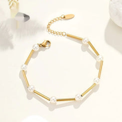 French Retro Artificial Pearl Bracelet Metal