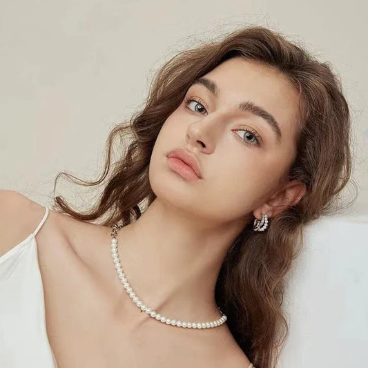 New Hoop And Pearl Chain Stitching Necklace For Women