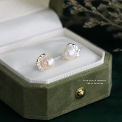 S925 Sterling Silver Lava Texture Pearl Stud Earrings For Women