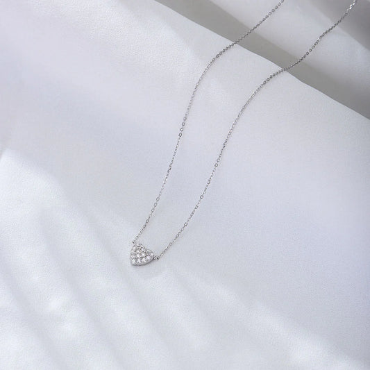 Silver Heart-shaped Zircon Necklace For Women